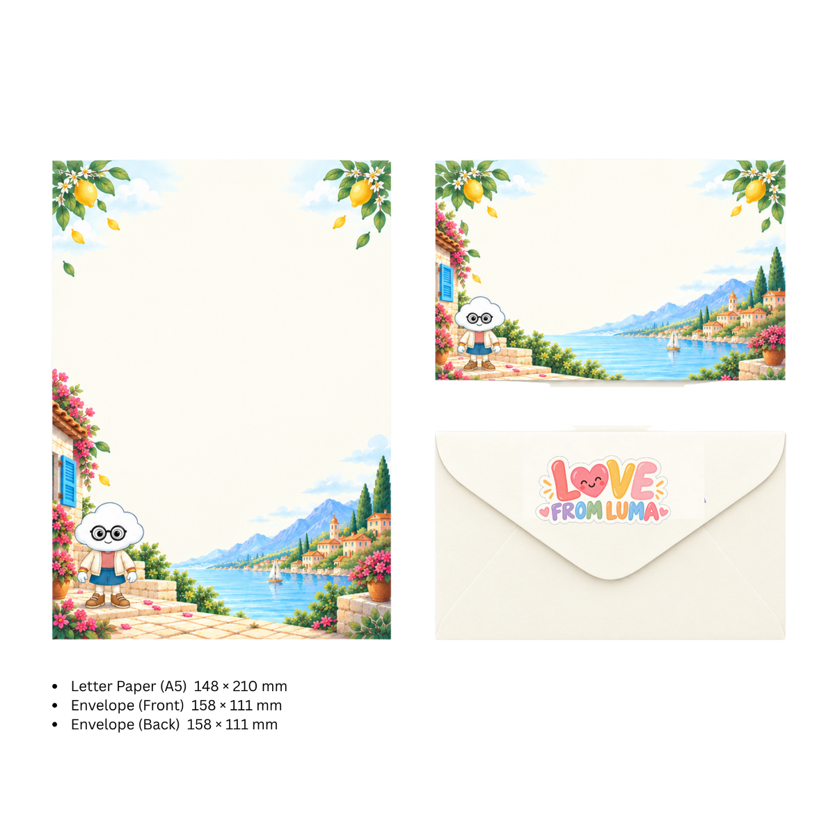 LETTER FROM LUMA Letter Writing Set – “LETTER FROM LUMA” (5 Sheets + 5 Envelopes)