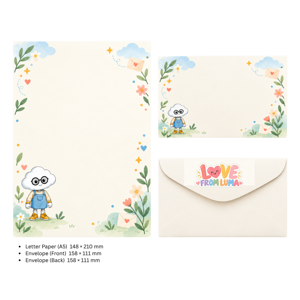 LETTER FROM LUMA Letter Writing Set – “FROM MY ADVENTURES TO YOU” (5 Sheets + 5 Envelopes)