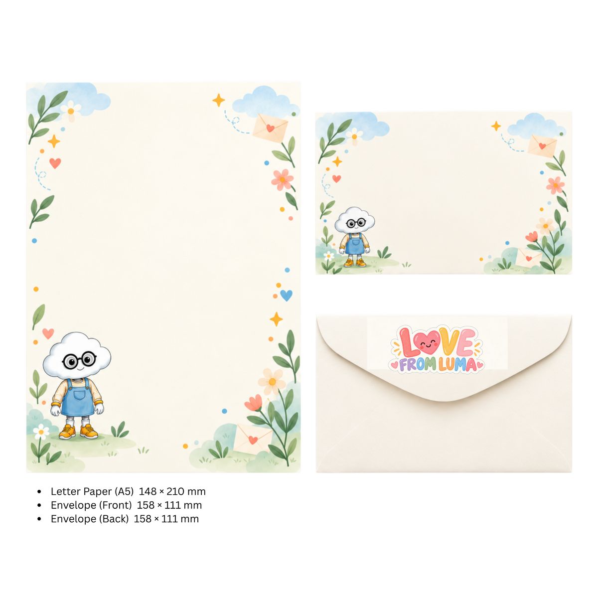 LETTER FROM LUMA Letter Writing Set – “FROM MY ADVENTURES TO YOU” (5 Sheets + 5 Envelopes)