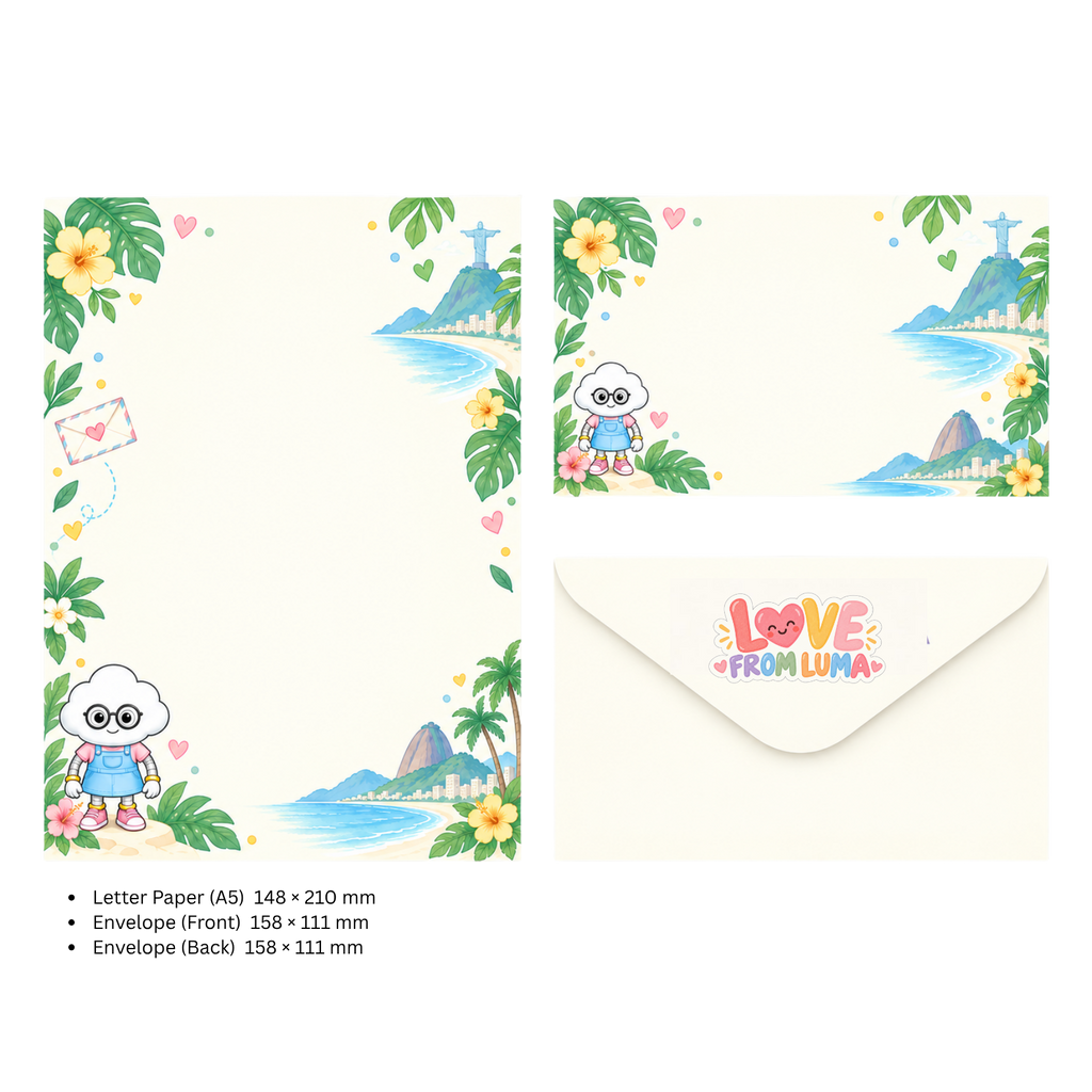 LETTER FROM LUMA Letter Writing Set – “FROM BRAZIL” (5 Sheets + 5 Envelopes)