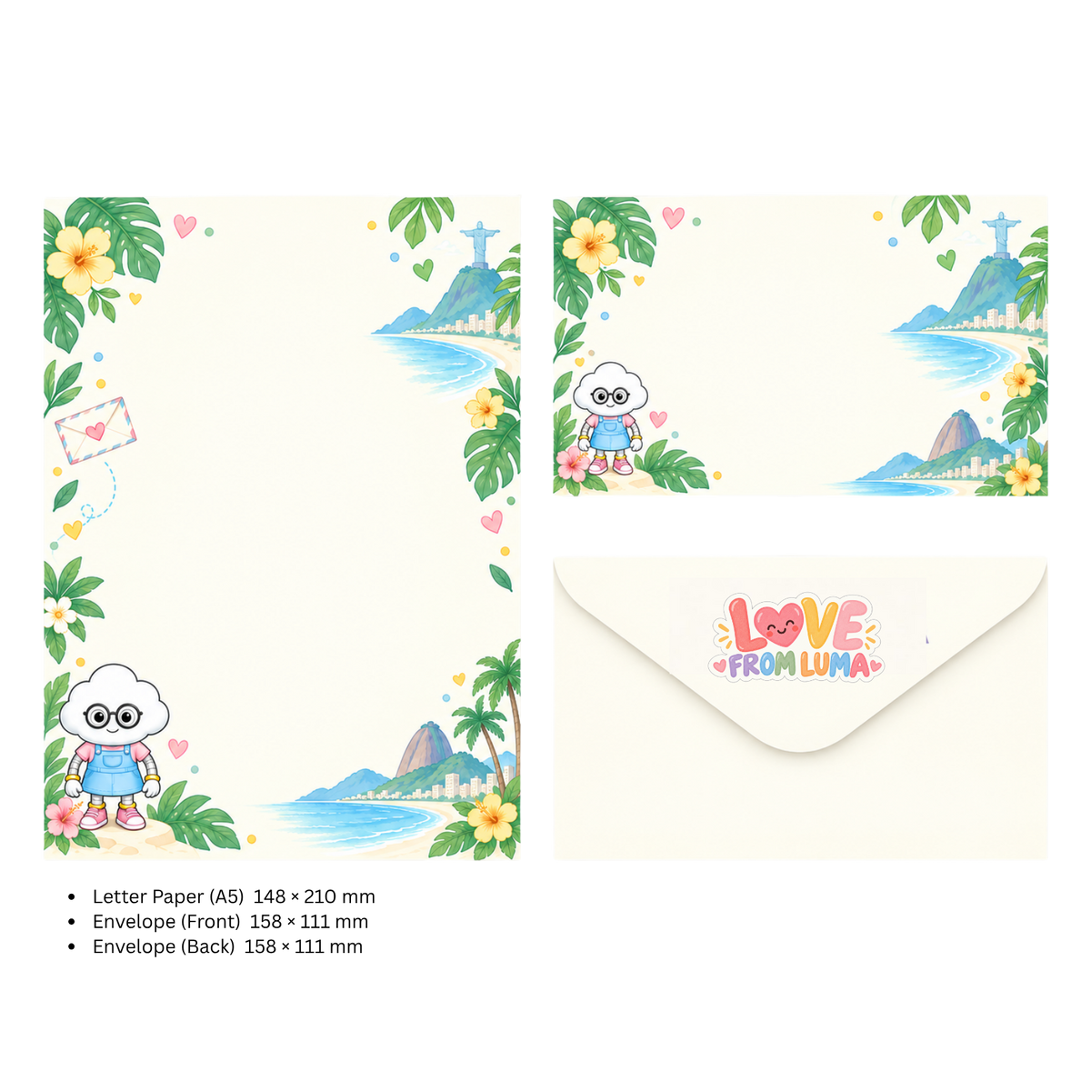 LETTER FROM LUMA Letter Writing Set – “FROM BRAZIL” (5 Sheets + 5 Envelopes)