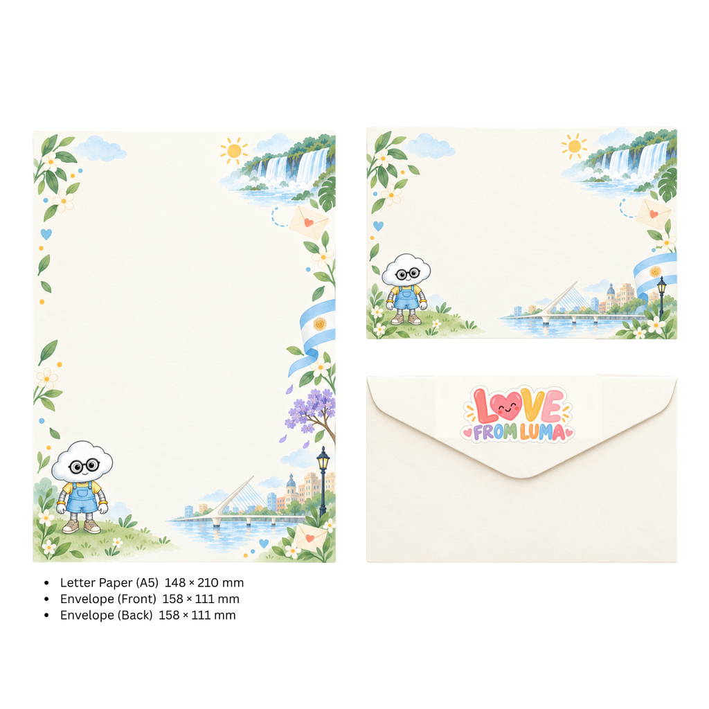 LETTER FROM LUMA Letter Writing Set – “FROM ARGENTINA” (5 Sheets + 5 Envelopes)