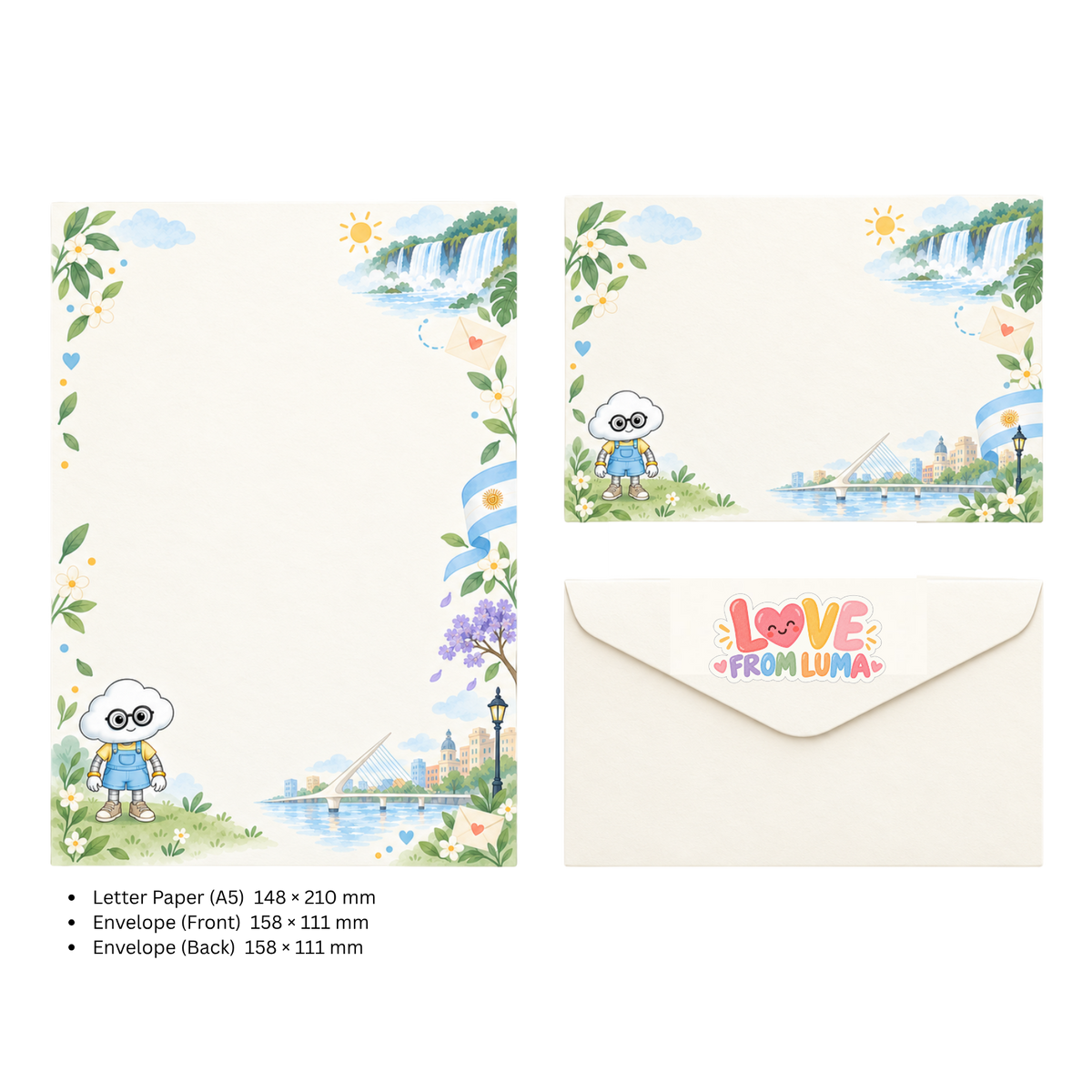 LETTER FROM LUMA Letter Writing Set – “FROM ARGENTINA” (5 Sheets + 5 Envelopes)