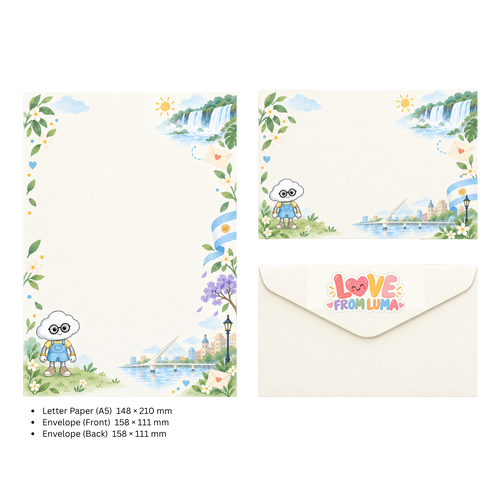LETTER FROM LUMA Letter Writing Set – “FROM ARGENTINA” (5 Sheets + 5 Envelopes)
