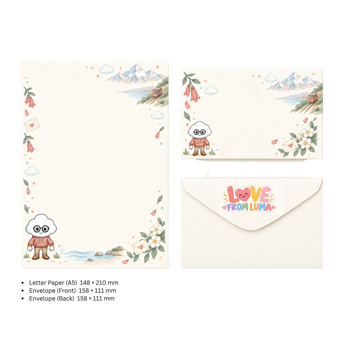 LETTER FROM LUMA Letter Writing Set – “FROM CHILE” (5 Sheets + 5 Envelopes)