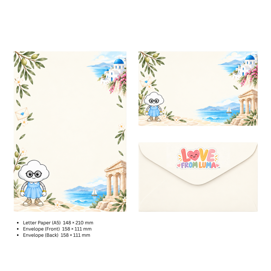 LETTER FROM LUMA Letter Writing Set – “FROM GREECE” (5 Sheets + 5 Envelopes)