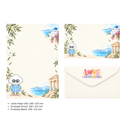 LETTER FROM LUMA Letter Writing Set – “FROM GREECE” (5 Sheets + 5 Envelopes)