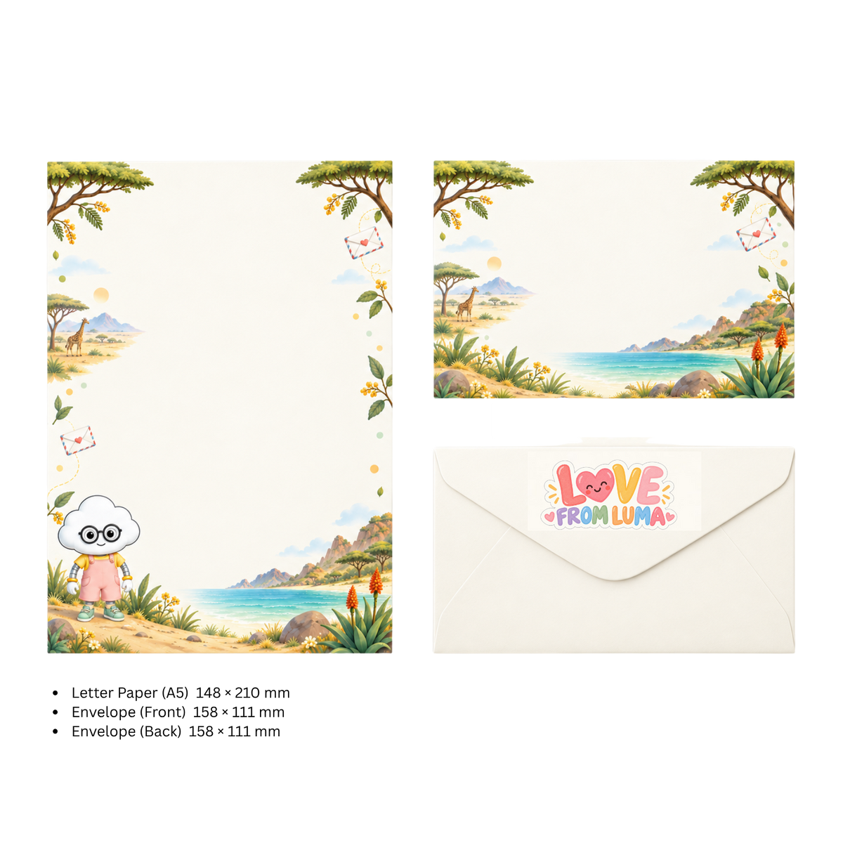 LETTER FROM LUMA Letter Writing Set – “FROM KENYA” (5 Sheets + 5 Envelopes)