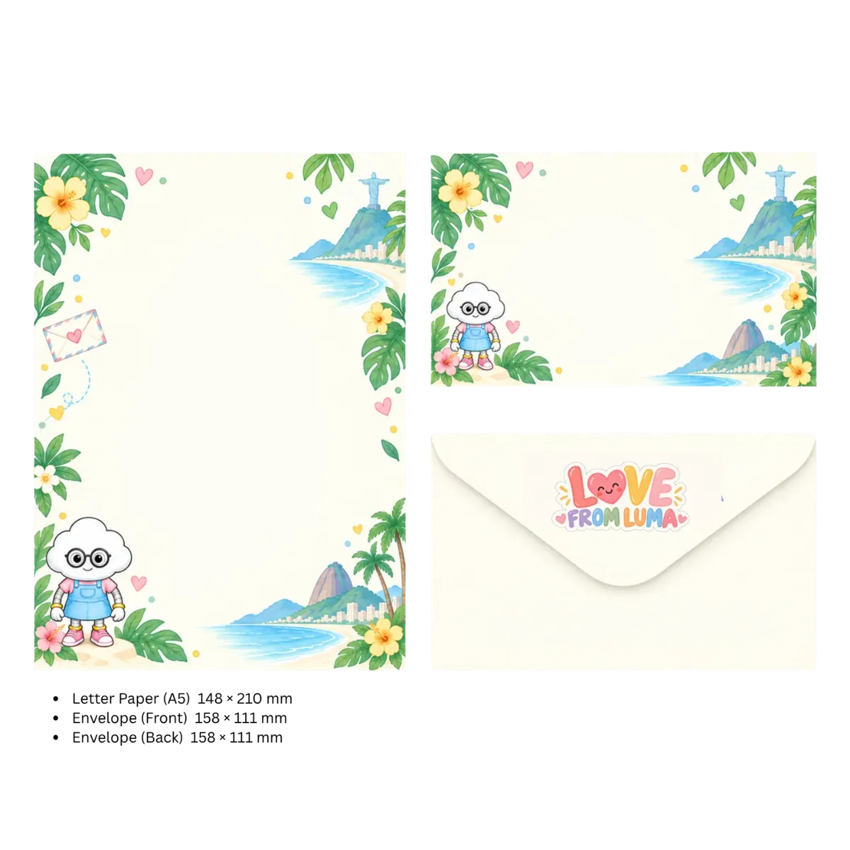 LETTER FROM LUMA Letter Writing Set – “FROM BRAZIL” (5 Sheets + 5 Envelopes)