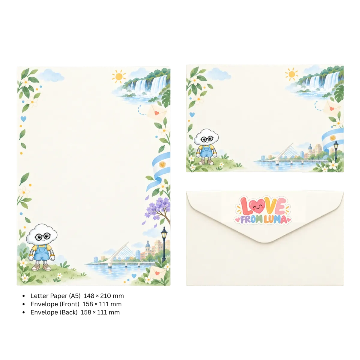 LETTER FROM LUMA Letter Writing Set – “FROM ARGENTINA” (5 Sheets + 5 Envelopes)