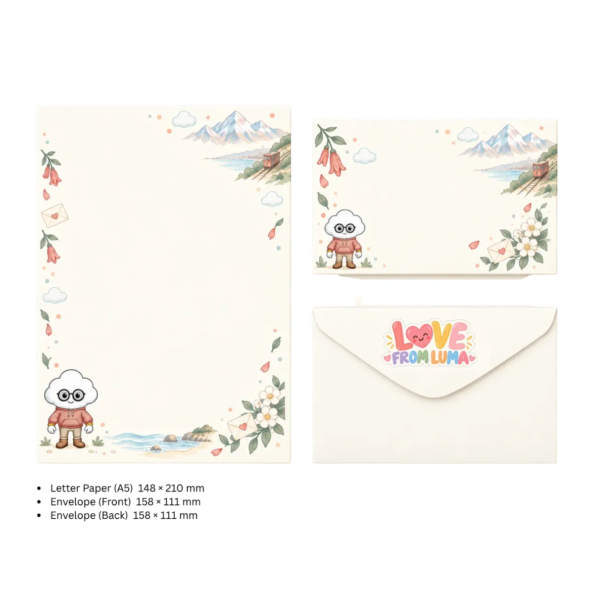 LETTER FROM LUMA Letter Writing Set – “FROM CHILE” (5 Sheets + 5 Envelopes)