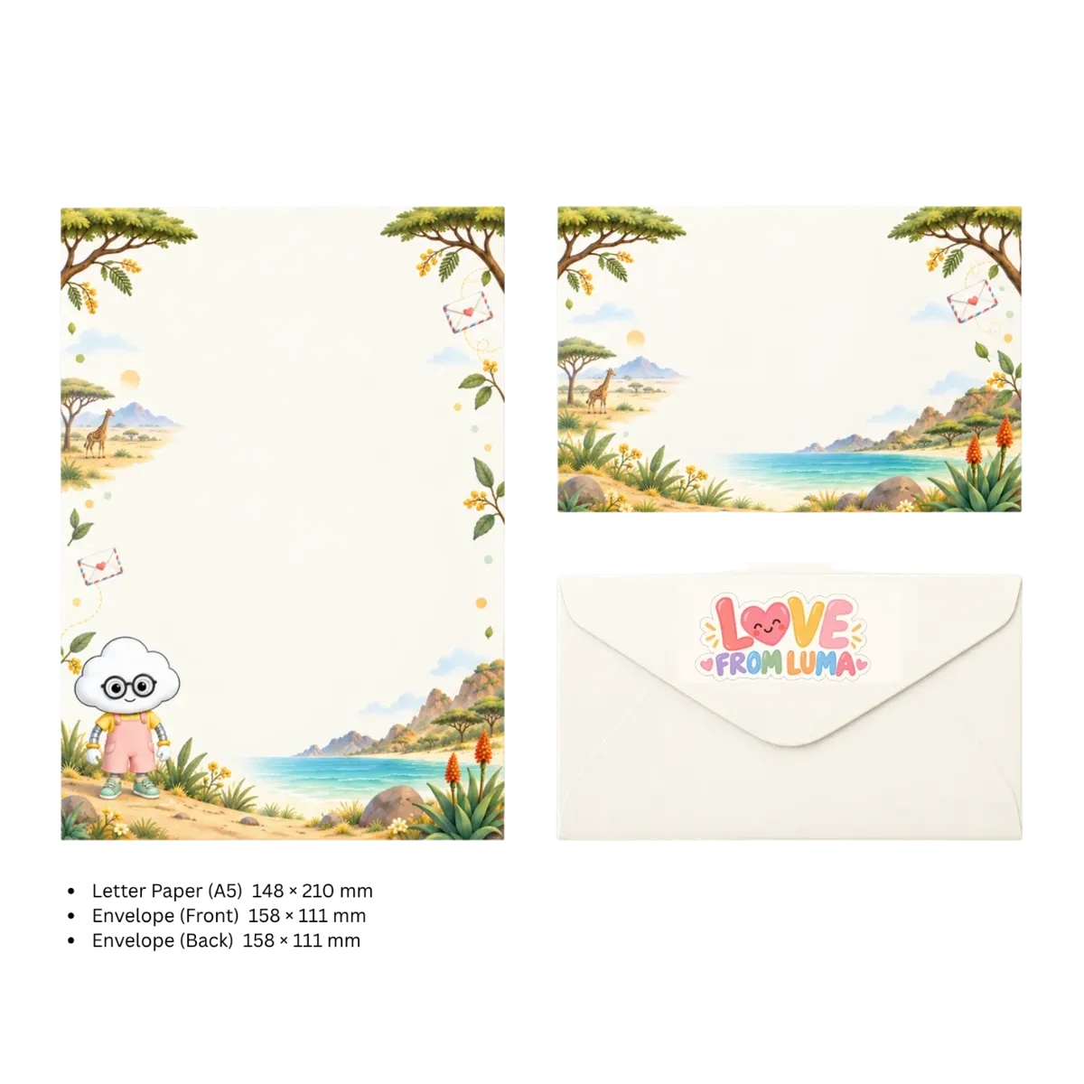LETTER FROM LUMA Letter Writing Set – “FROM KENYA” (5 Sheets + 5 Envelopes)